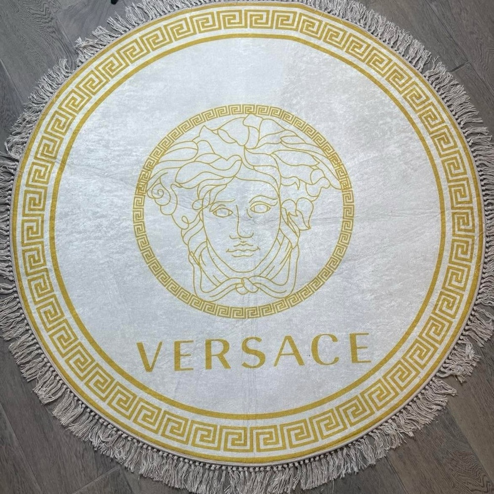 Versace Circular Medusa Rug in Gold and Cream